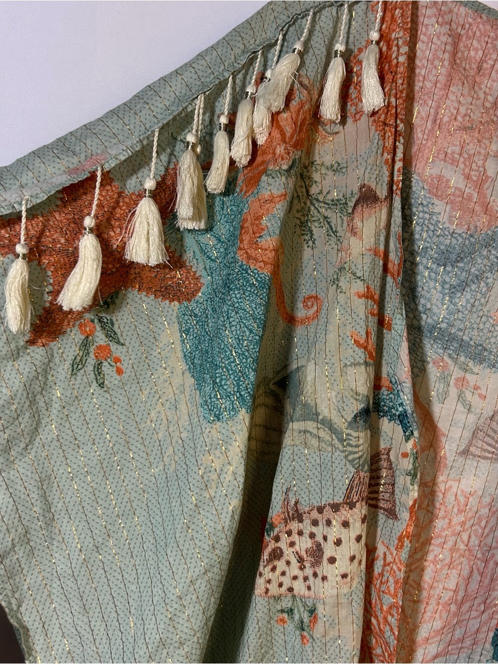 Aratta Silent Journey Ocean View Kimono Coverup One Size Boho Tassel Flowy - Picture 7 of 11